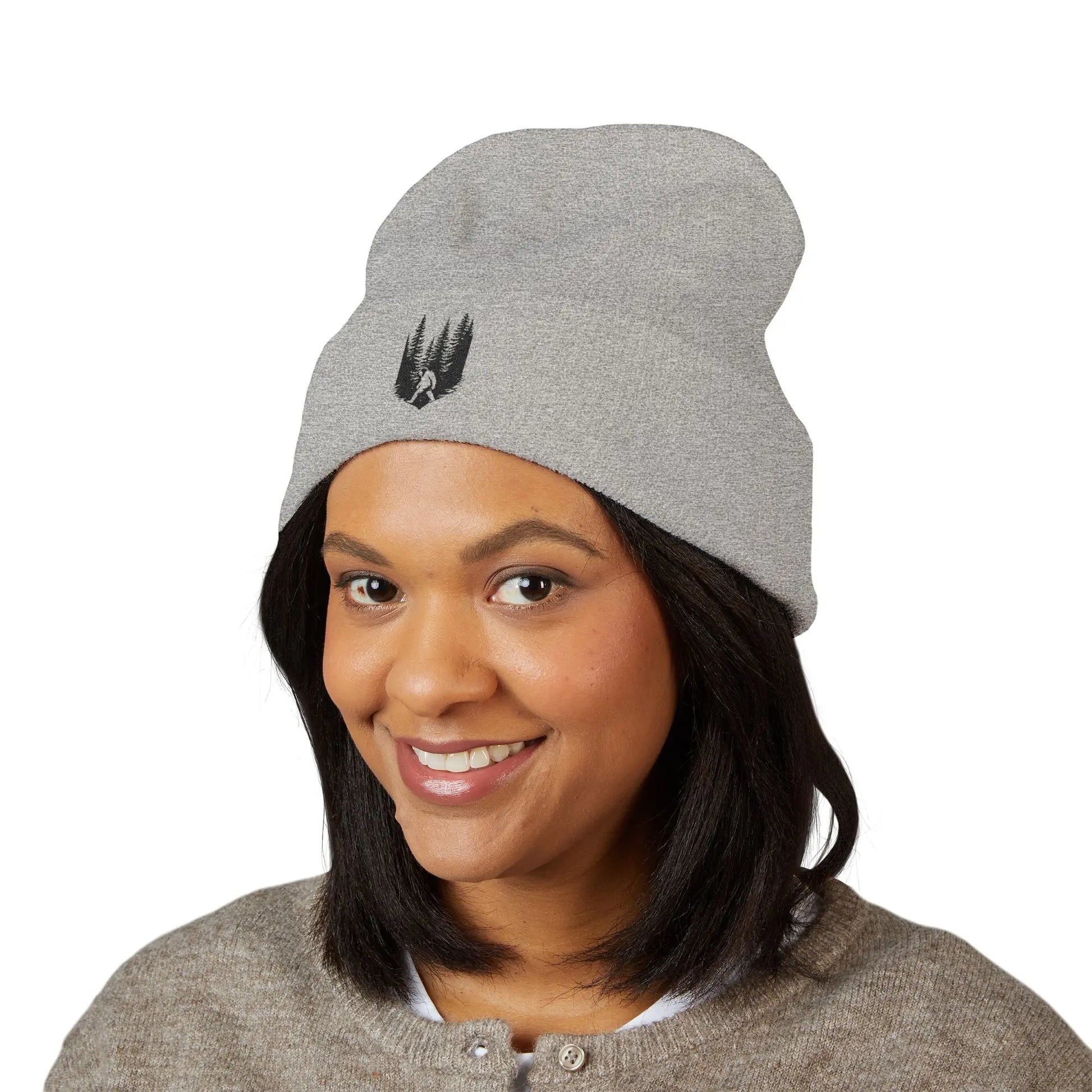 Embroidered Mountain & Pine Trees Cuffed Beanie Printify