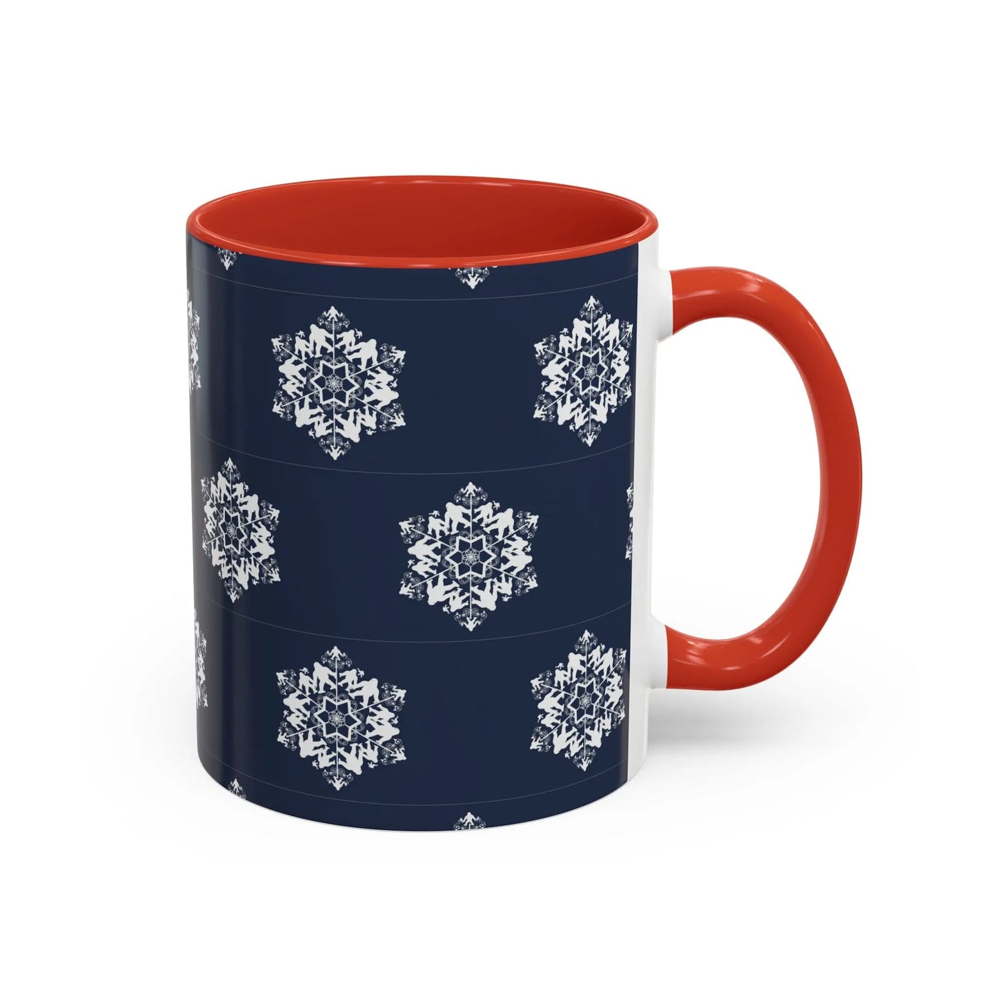 Bigfoot Snowflake Accent Coffee Mug – Navy Holiday Ceramic Cup (11oz/15oz) Printify