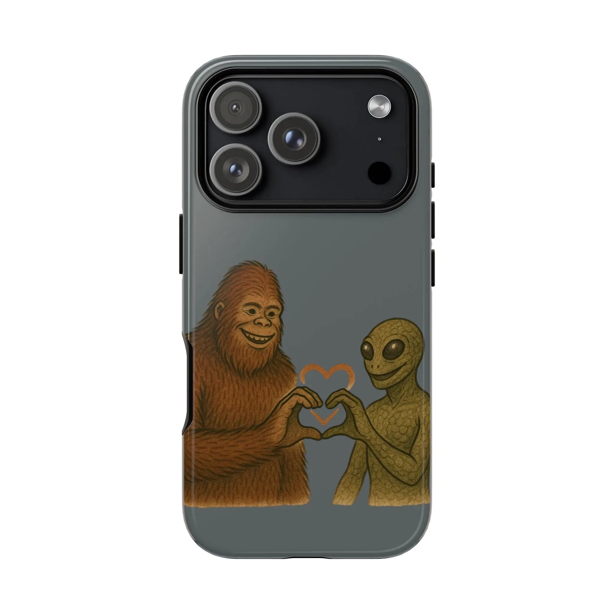 Bigfoot & Lizard Person Hand Heart Phone Case – Fun & Unique Cryptid Design, Perfect Gift for Adults - Squatch Wear