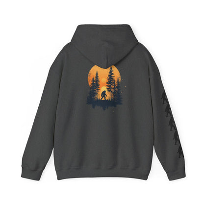 Bigfoot Forest Hoodie — Sasquatch Silhouette Sunset Pullover Printify