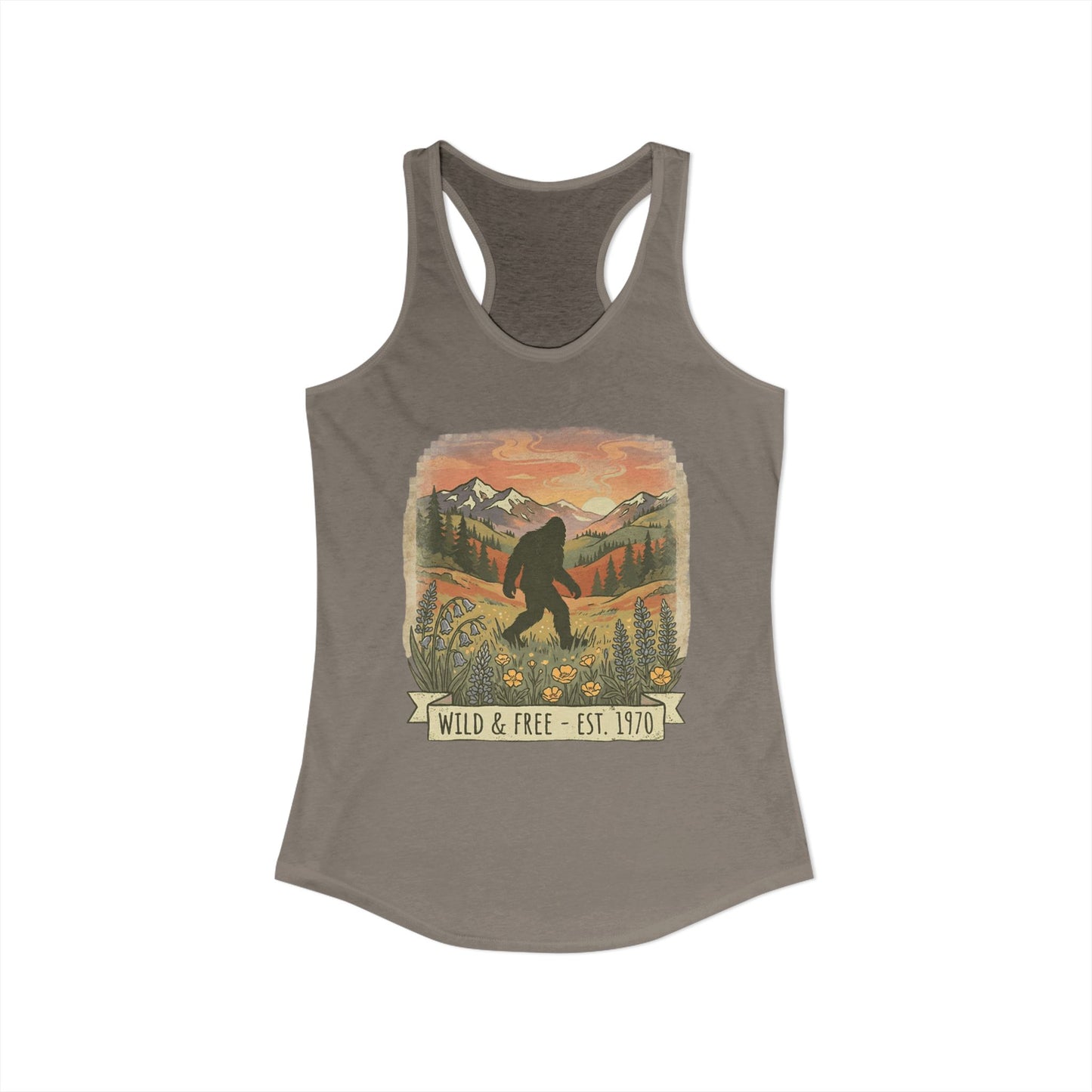 Sasquatch in the Meadow Racerback Tank