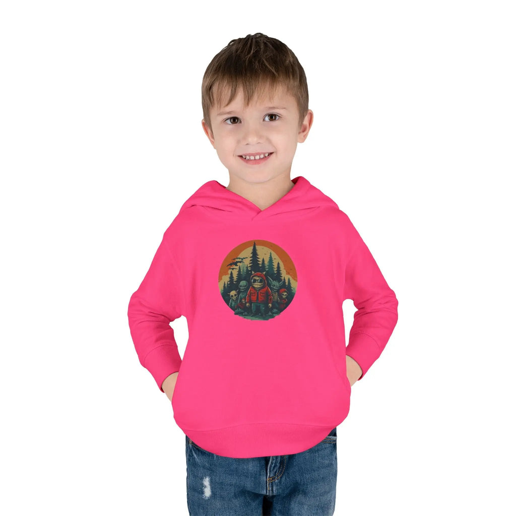 Adventure-Ready Toddler Pullover Fleece Hoodie – Cozy Kids Hoodie, Camping-Themed Gift, Fall/Winter Toddler Apparel Printify