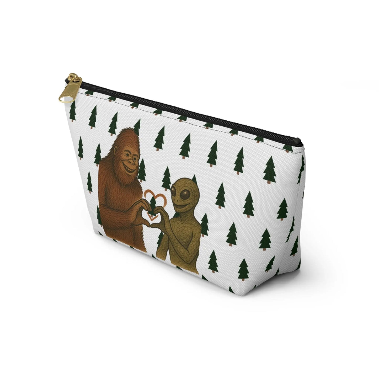 Bigfoot and Alien Accessory Pouch – Woodland Zip-Top Organizer Bag Printify