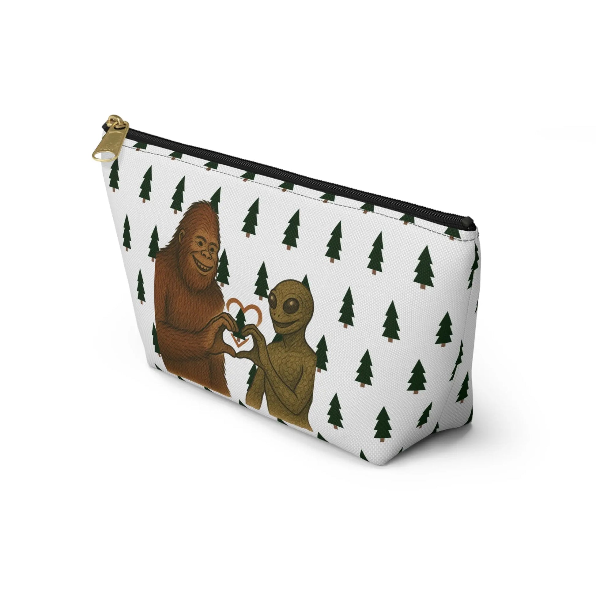 Bigfoot and Alien Accessory Pouch – Woodland Zip-Top Organizer Bag Printify