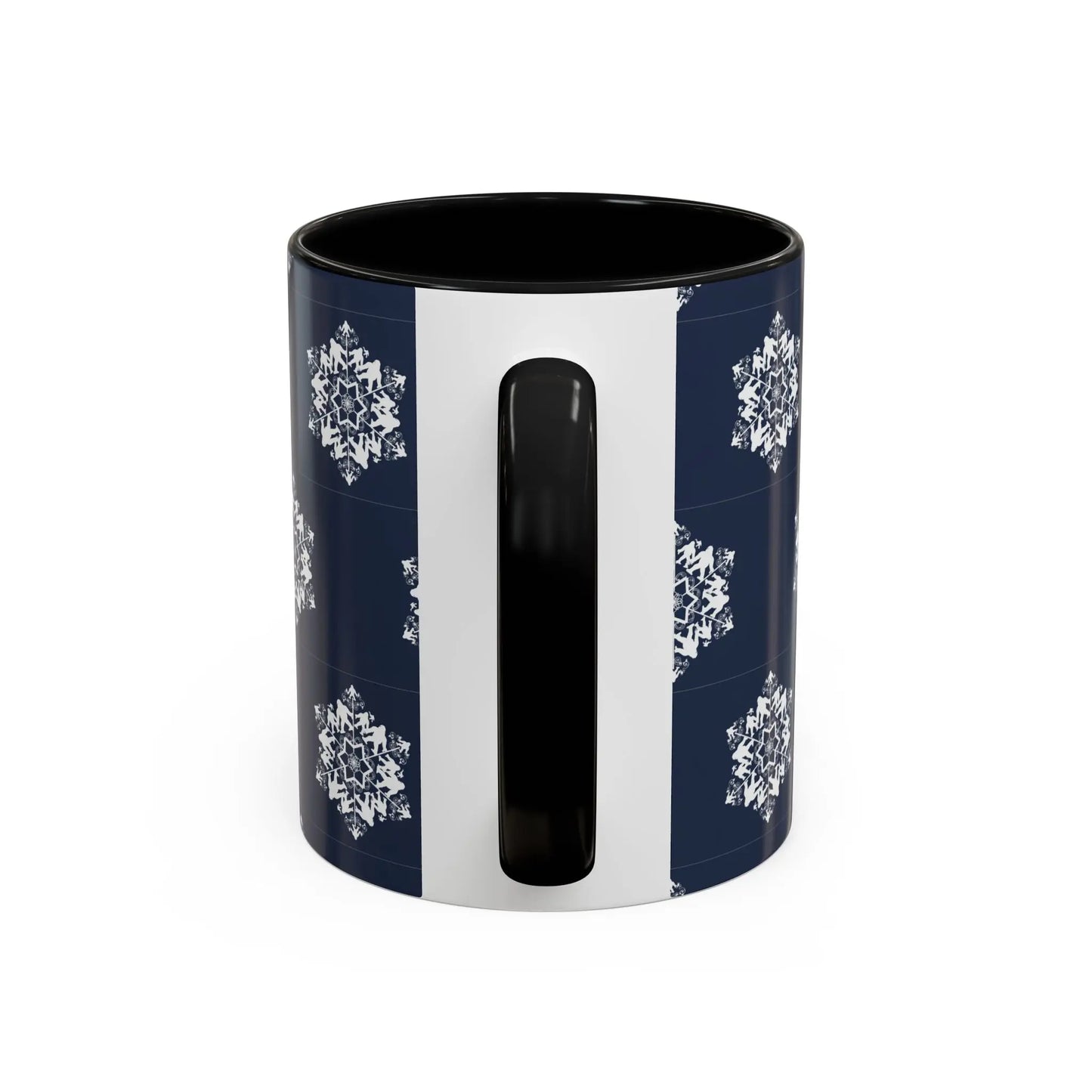 Bigfoot Snowflake Accent Coffee Mug – Navy Holiday Ceramic Cup (11oz/15oz) Printify