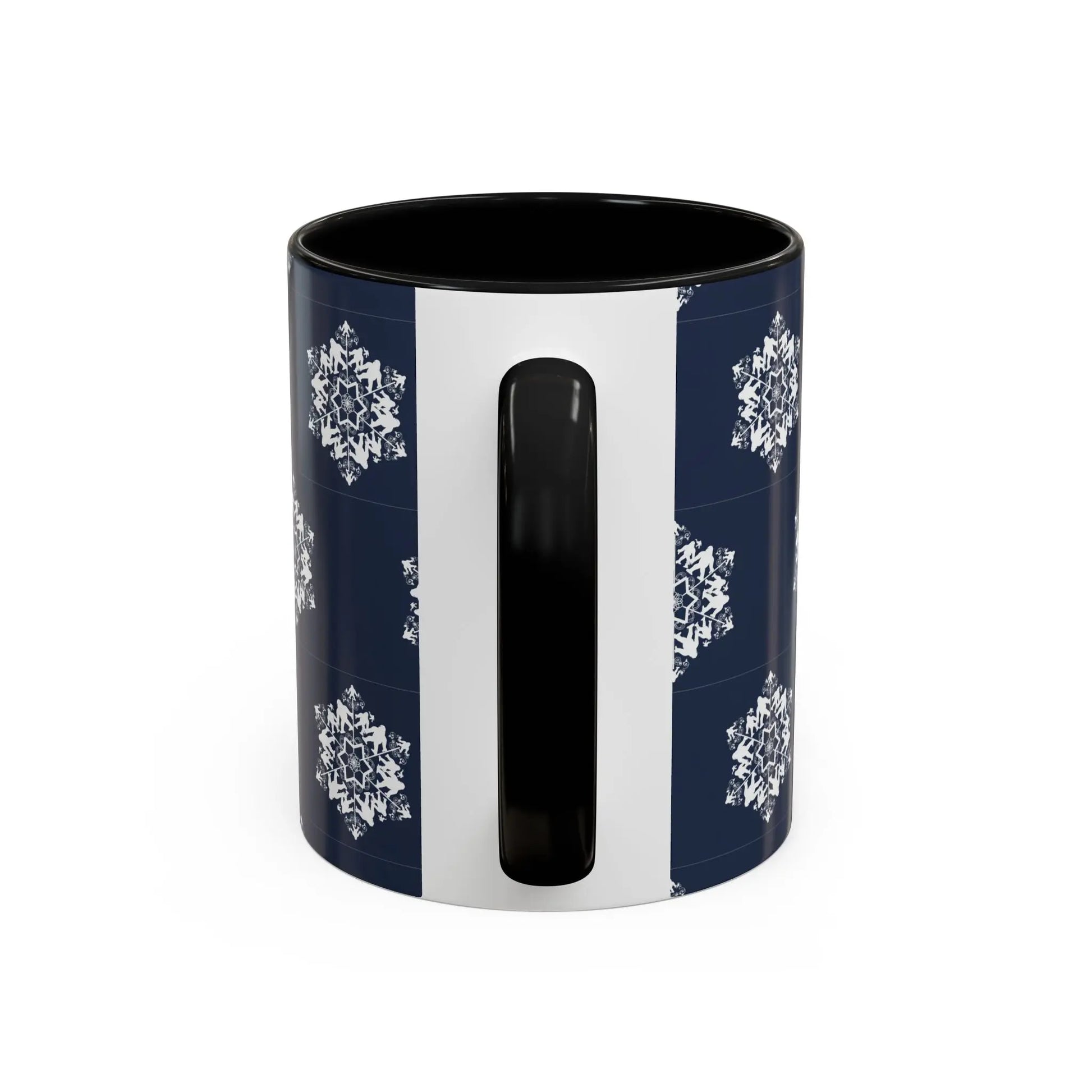 Bigfoot Snowflake Accent Coffee Mug – Navy Holiday Ceramic Cup (11oz/15oz) Printify