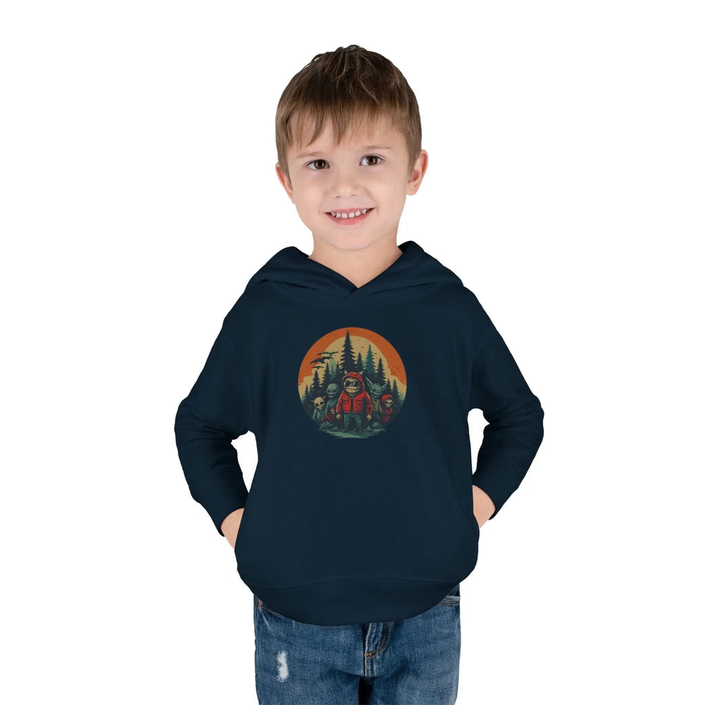 Adventure-Ready Toddler Pullover Fleece Hoodie – Cozy Kids Hoodie, Camping-Themed Gift, Fall/Winter Toddler Apparel Printify