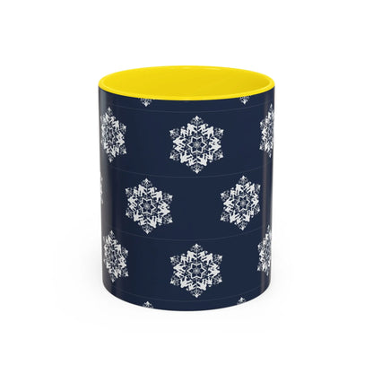 Bigfoot Snowflake Accent Coffee Mug – Navy Holiday Ceramic Cup (11oz/15oz) Printify