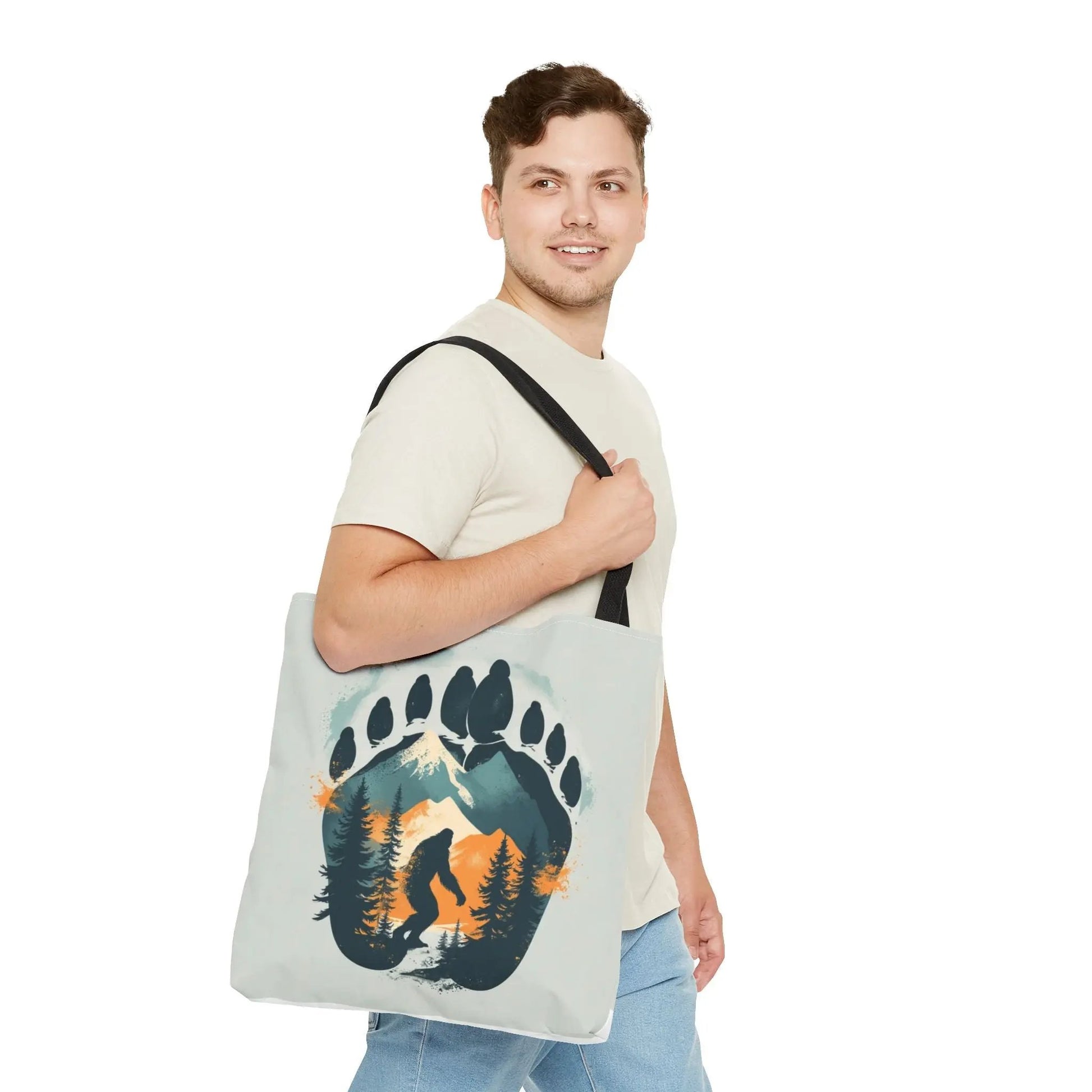 Bigfoot Forest Tote Bag — Sasquatch Mountain Scenic Tote Printify