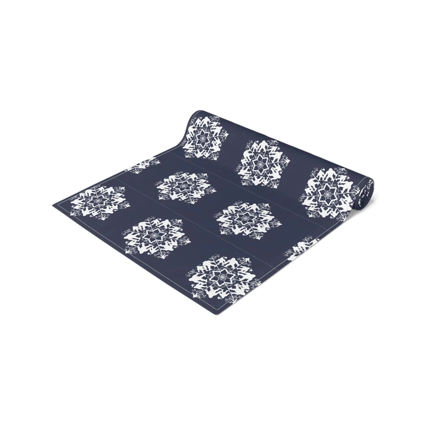 Bigfoot Snowflake Pattern Table Runner — Cotton-Poly Holiday Dinner Decor Printify