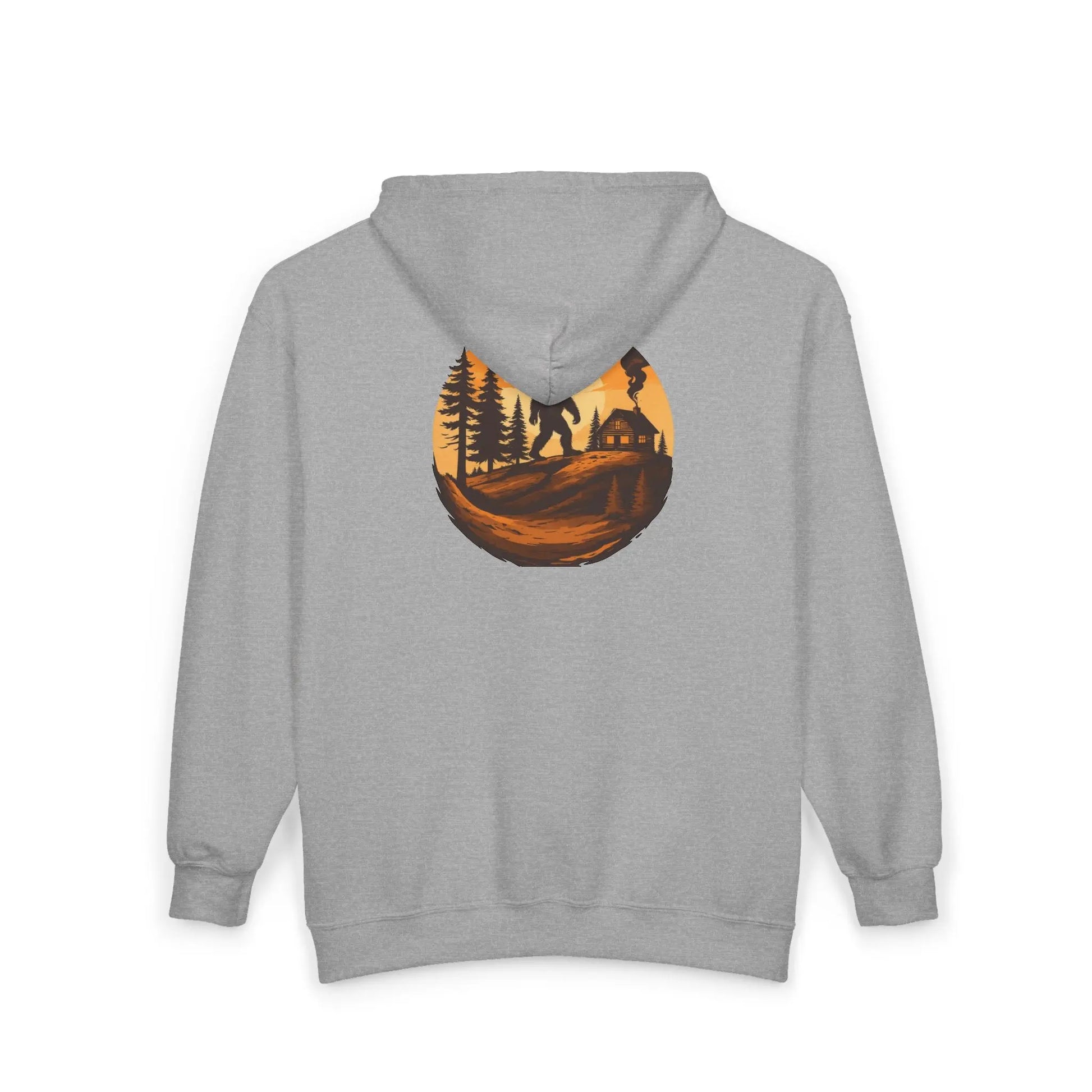 Bigfoot Woodland Zip Hoodie — Sasquatch Sunset Forest Full-Zip Sweatshirt Printify