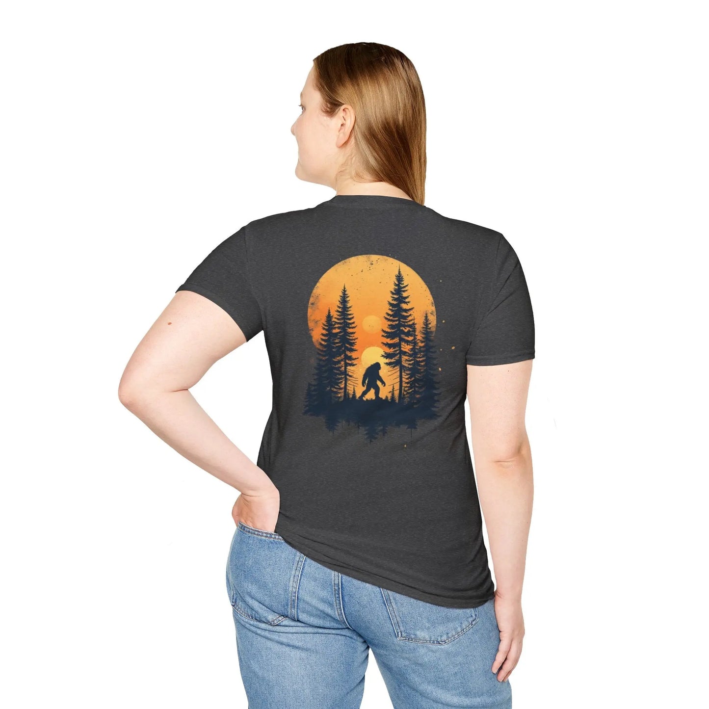 Bigfoot Sunset T-Shirt — Sasquatch Forest Graphic Tee Printify