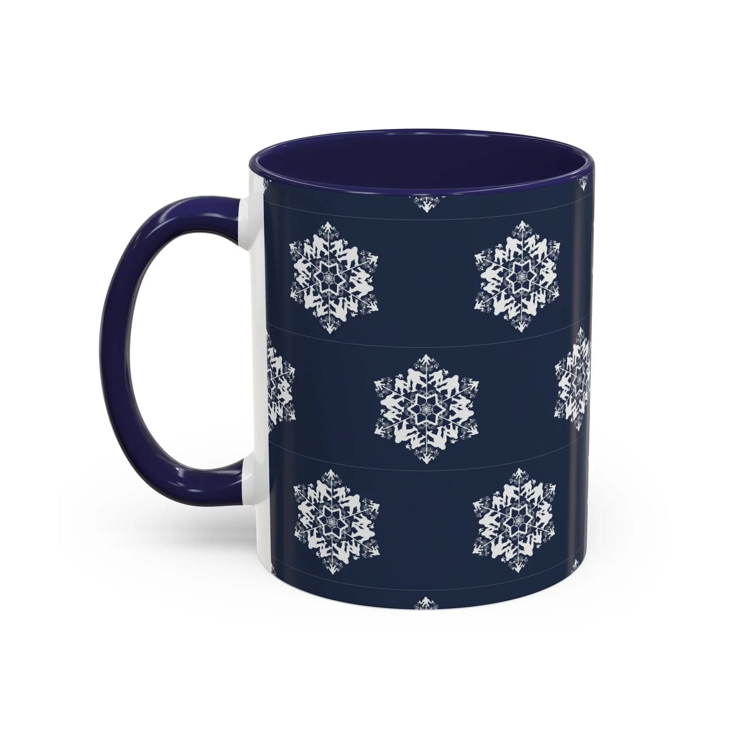 Bigfoot Snowflake Accent Coffee Mug – Navy Holiday Ceramic Cup (11oz/15oz) Printify