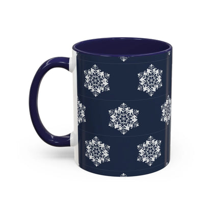 Bigfoot Snowflake Accent Coffee Mug – Navy Holiday Ceramic Cup (11oz/15oz) Printify