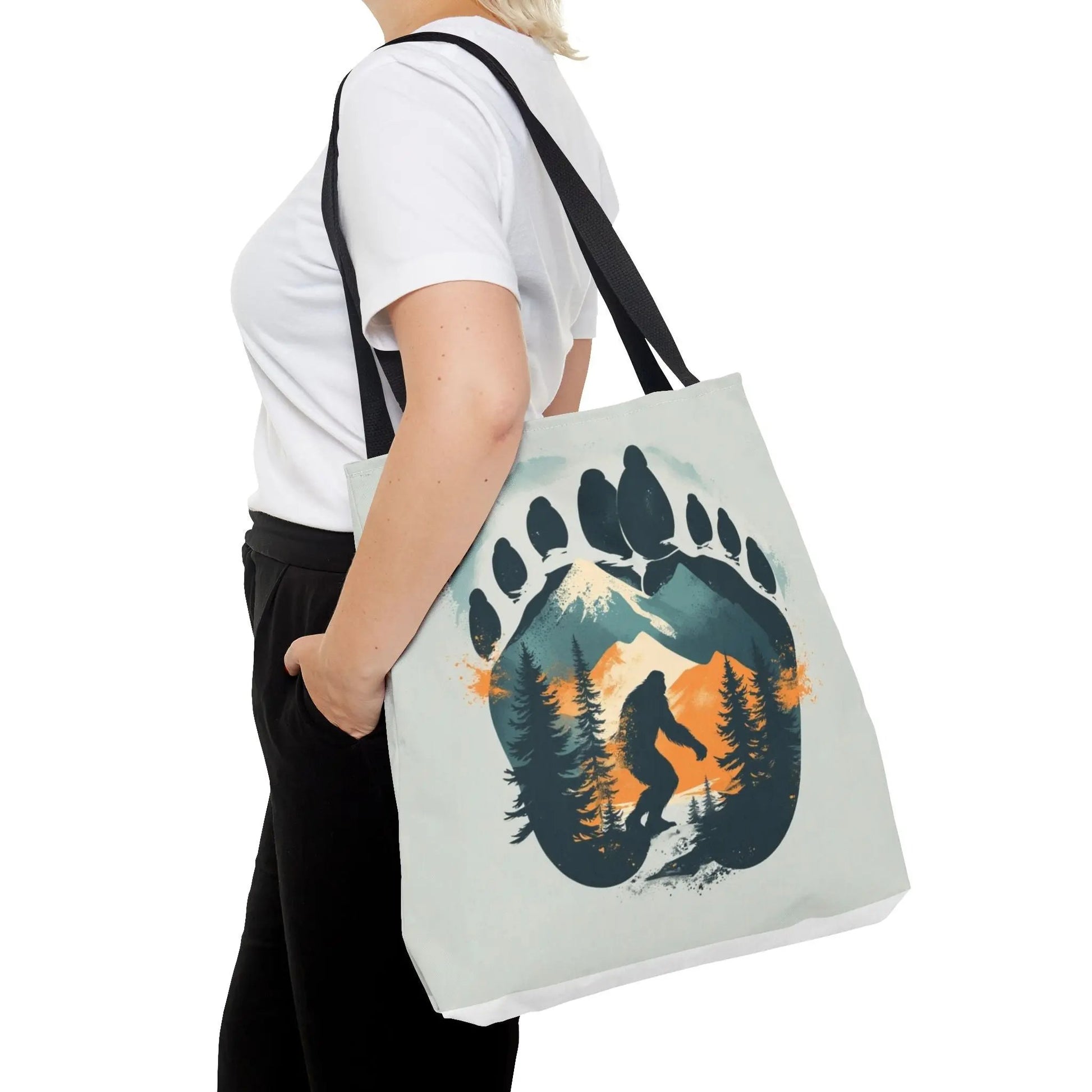Bigfoot Forest Tote Bag — Sasquatch Mountain Scenic Tote Printify