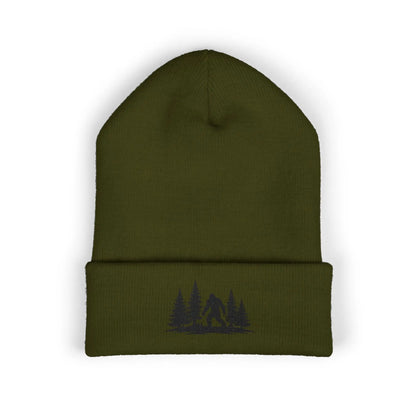 Embroidered Mountain & Pine Trees Cuffed Beanie
