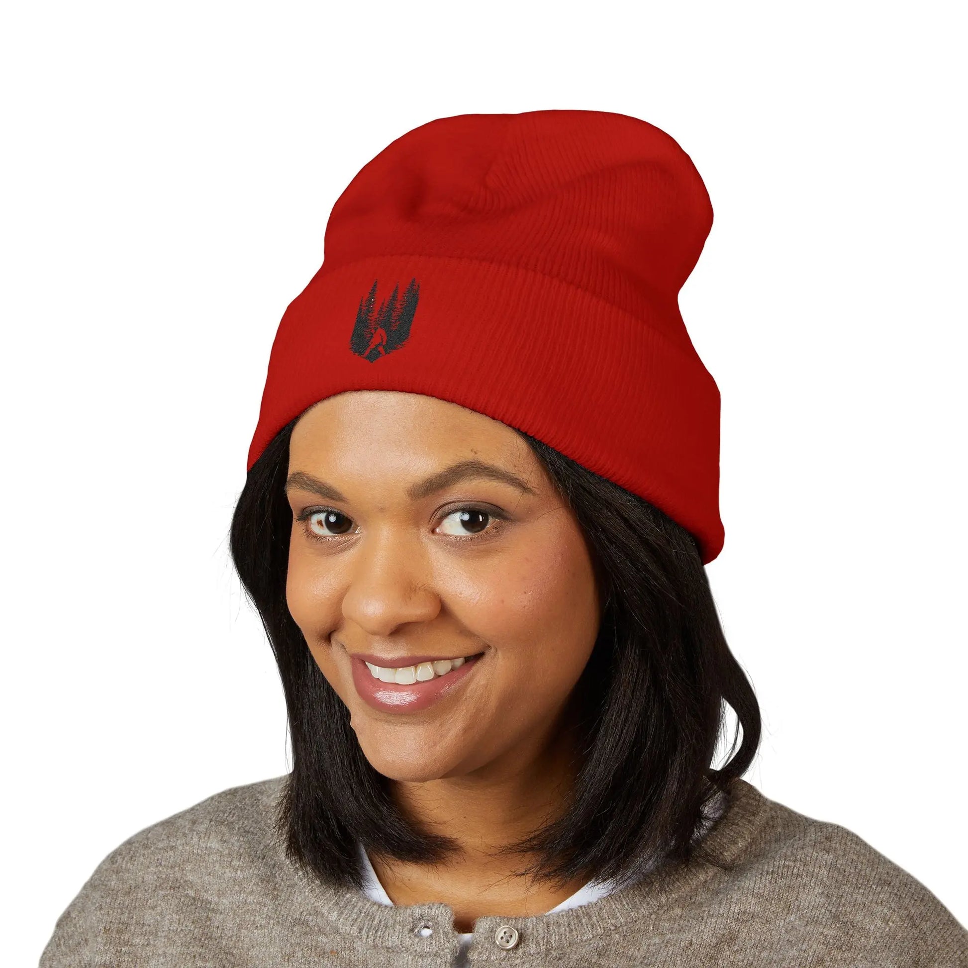 Embroidered Mountain & Pine Trees Cuffed Beanie Printify