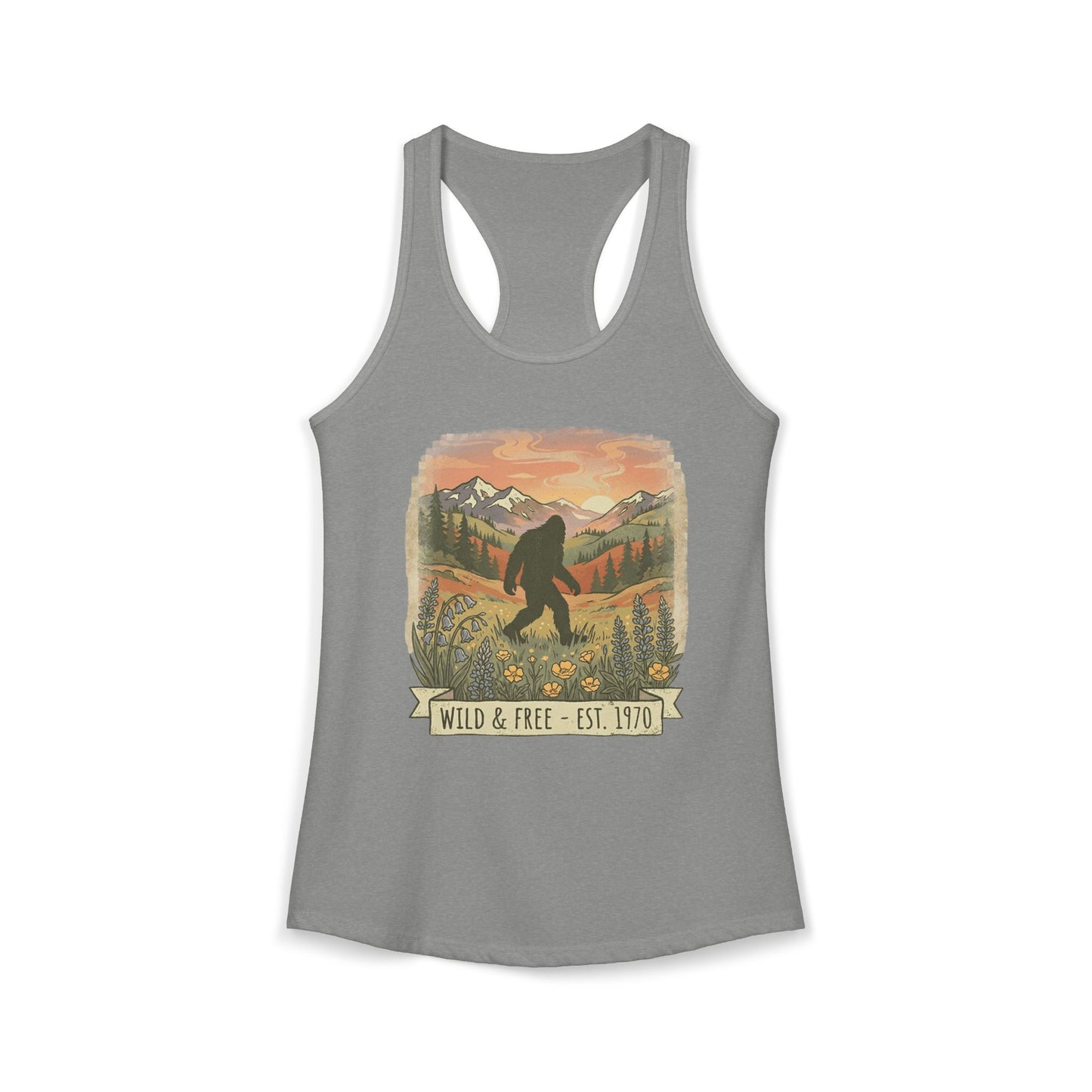 Sasquatch in the Meadow Racerback Tank
