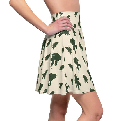Sasquatch Forest Skater Skirt — Retro Bigfoot Print Printify