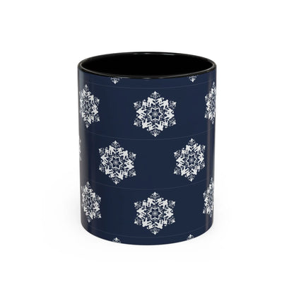 Bigfoot Snowflake Accent Coffee Mug – Navy Holiday Ceramic Cup (11oz/15oz) Printify