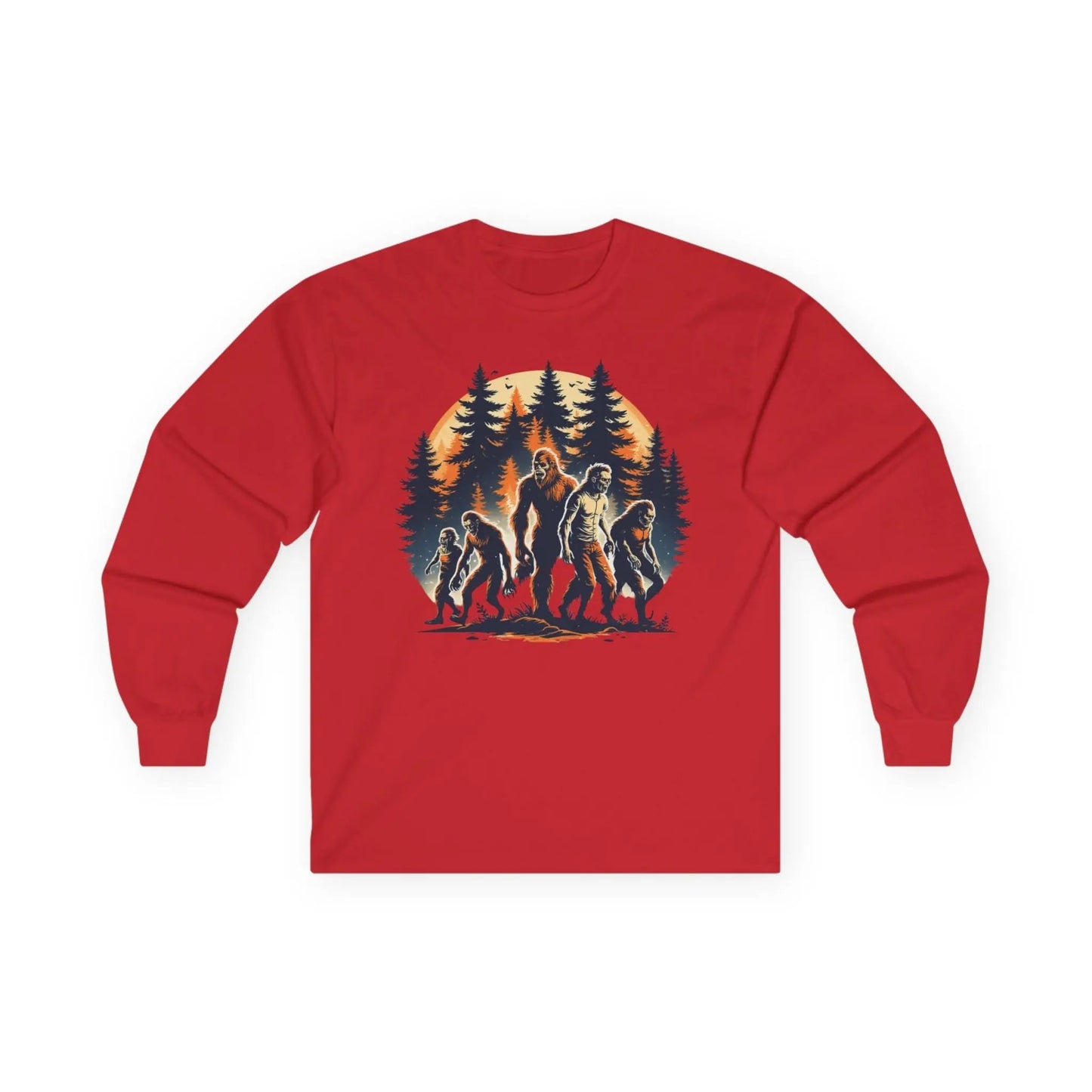 Unisex Bigfoot Long Sleeve Tee – Forest & Camping Shirt, Outdoor Adventure Gift, Halloween & Nature Apparel Printify