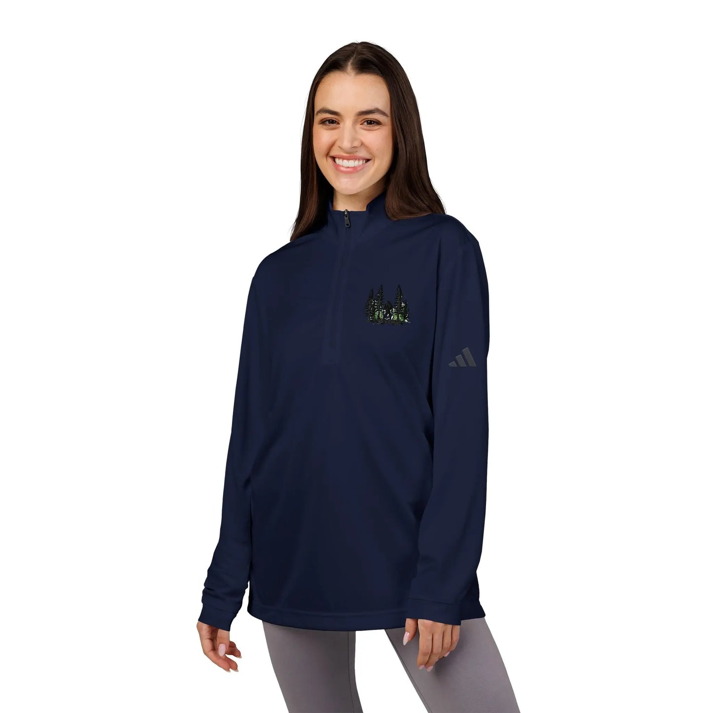Embroidered Forest Quarter-Zip Pullover — adidas® Performance Long Sleeve
