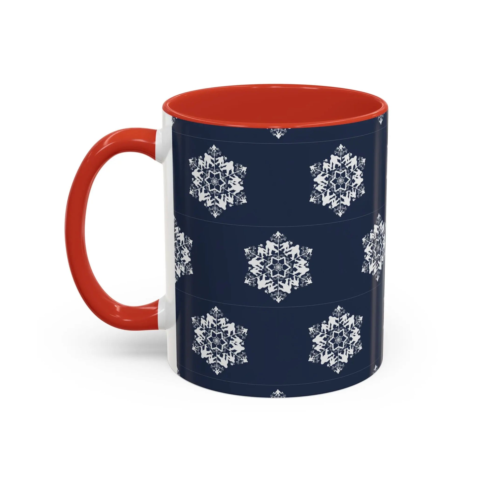Bigfoot Snowflake Accent Coffee Mug – Navy Holiday Ceramic Cup (11oz/15oz) Printify