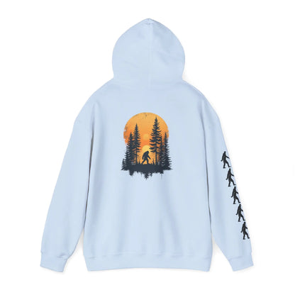 Bigfoot Forest Hoodie — Sasquatch Silhouette Sunset Pullover