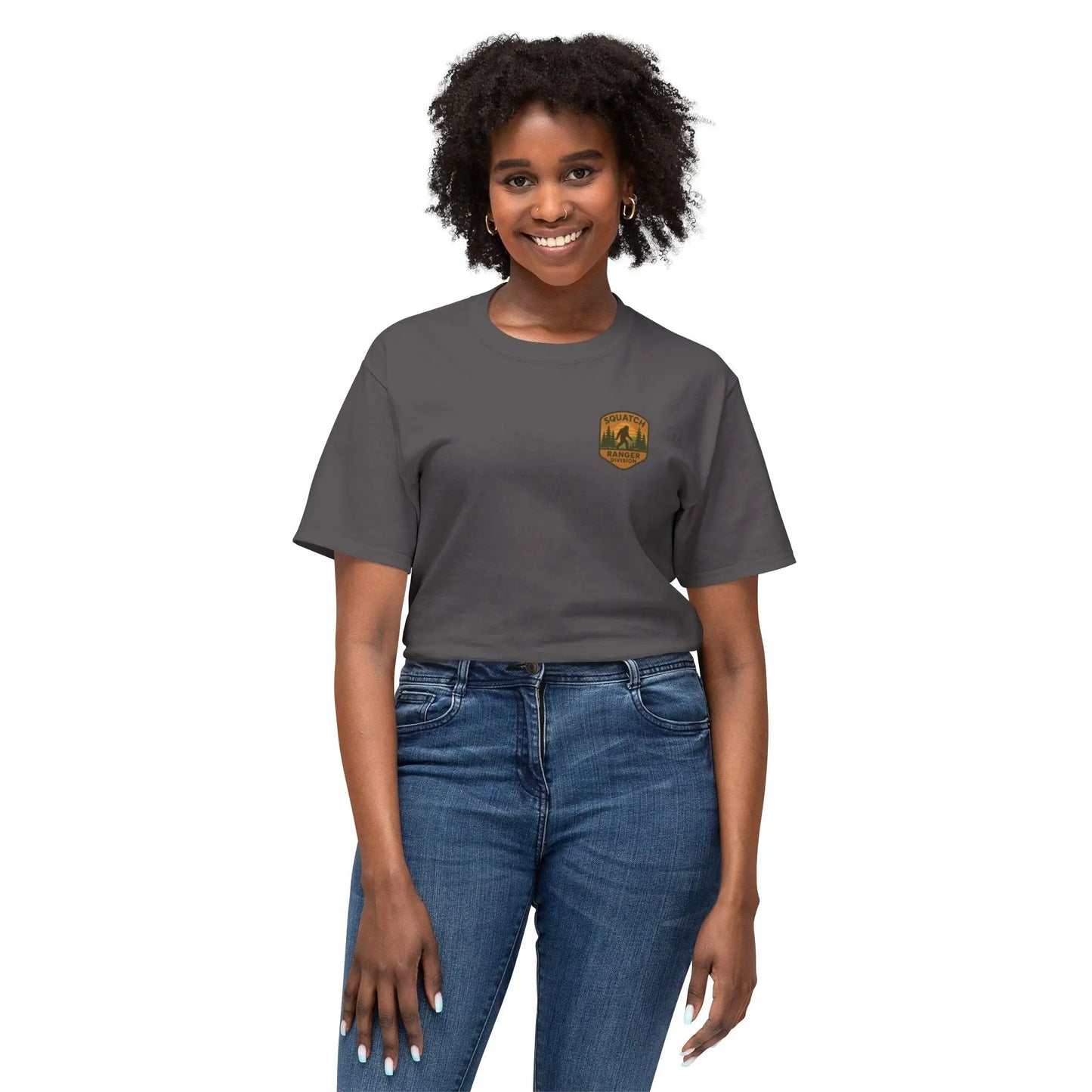 Adventure Patch T-Shirt — Vintage Mountain Forest Logo Tee | Outdoors Lifestyle Shirt