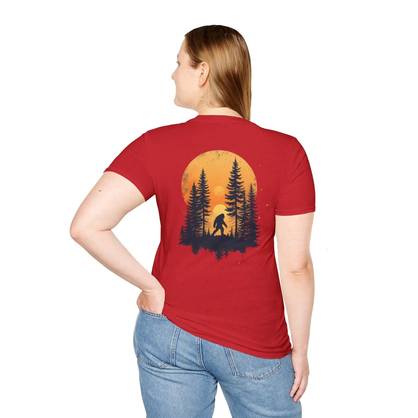 Bigfoot Sunset T-Shirt — Sasquatch Forest Graphic Tee Printify