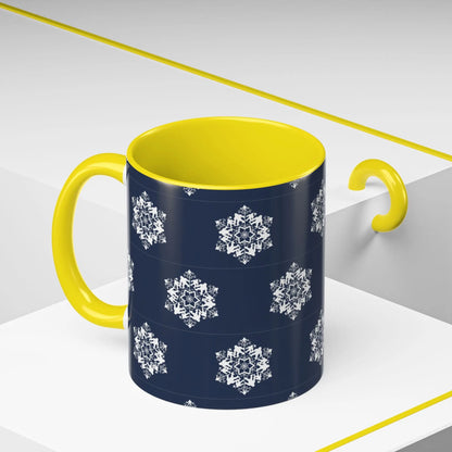 Bigfoot Snowflake Accent Coffee Mug – Navy Holiday Ceramic Cup (11oz/15oz) Printify