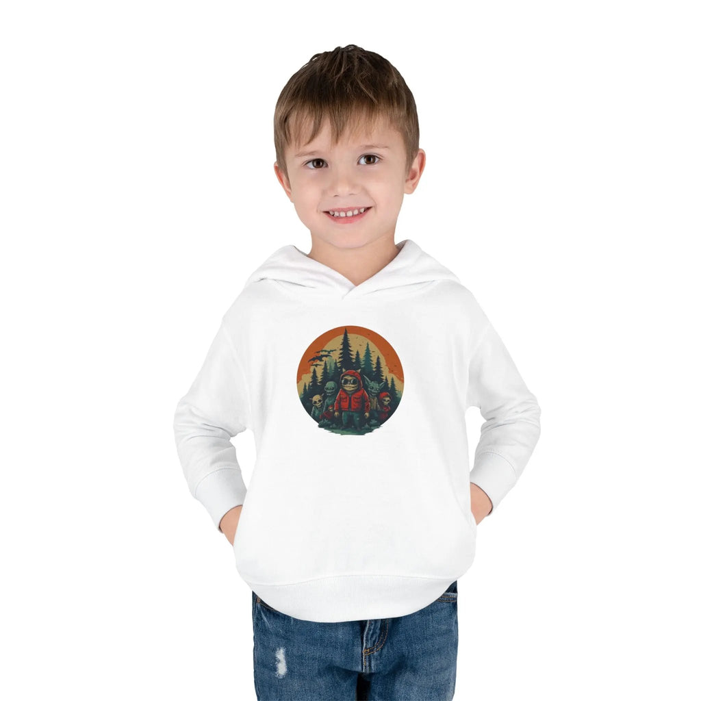Adventure-Ready Toddler Pullover Fleece Hoodie – Cozy Kids Hoodie, Camping-Themed Gift, Fall/Winter Toddler Apparel Printify