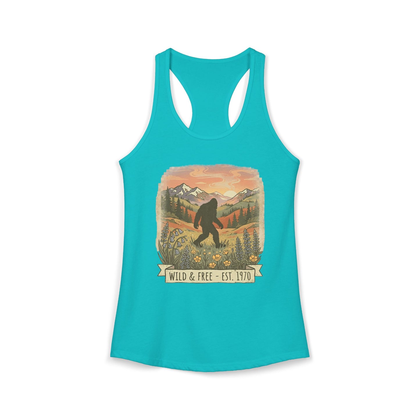 Sasquatch in the Meadow Racerback Tank