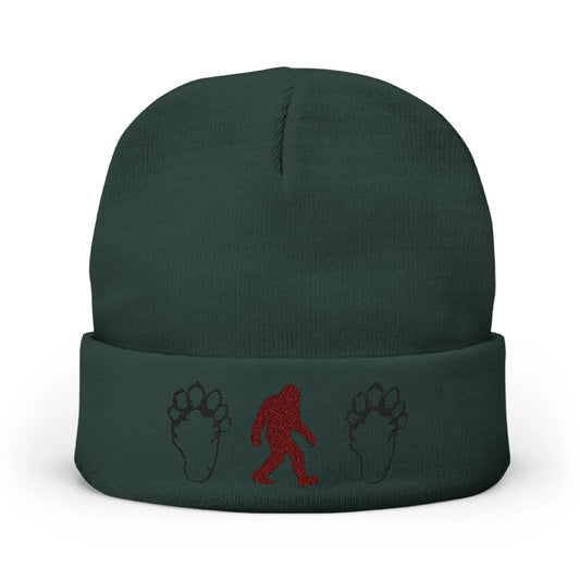 Embroidered Sasquatch Beanie – Cozy Knit Hat for Bigfoot Lovers Printify