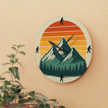 Bigfoot 70s Sunset Acrylic Wall Clock — Retro Striped Gradient Printify