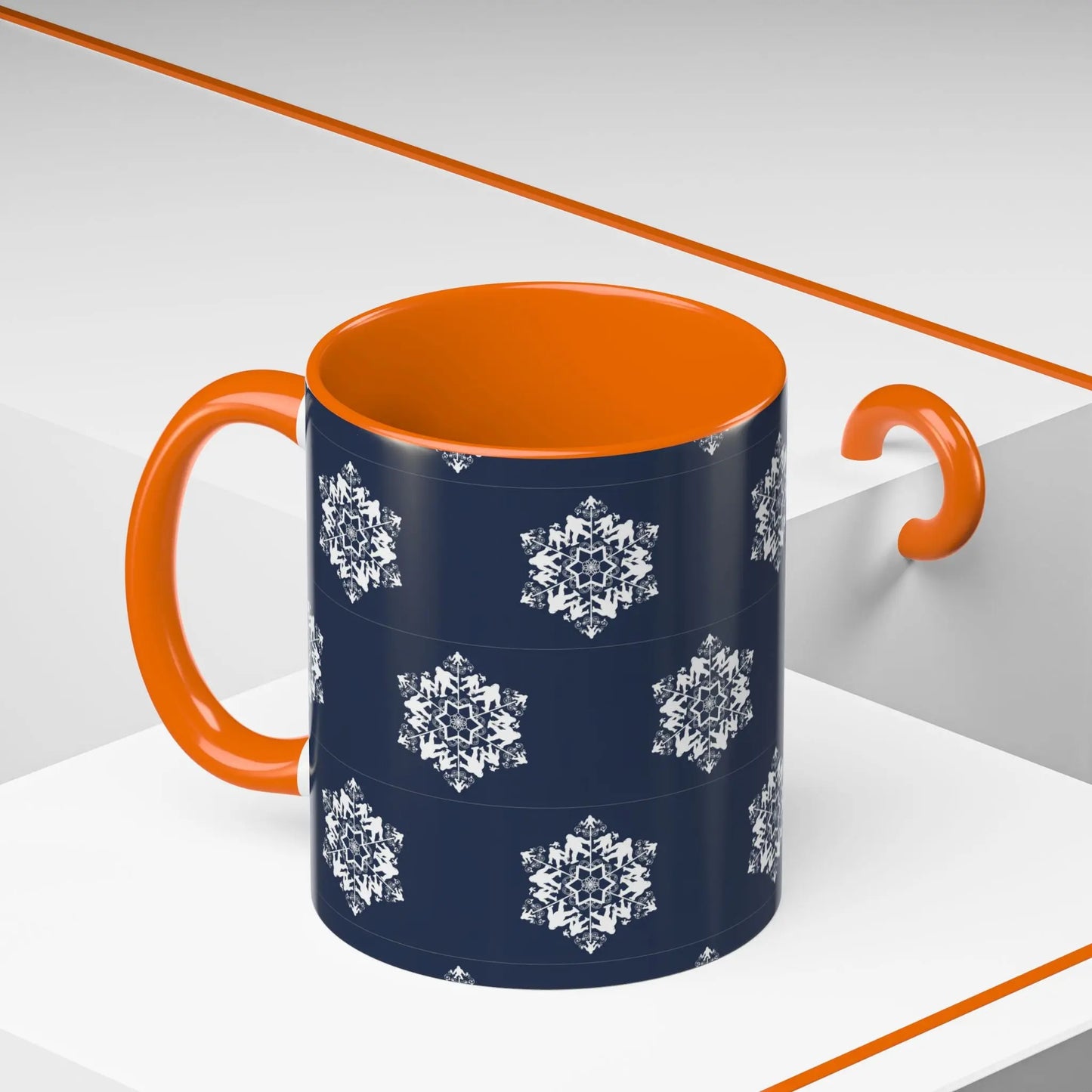 Bigfoot Snowflake Accent Coffee Mug – Navy Holiday Ceramic Cup (11oz/15oz) Printify