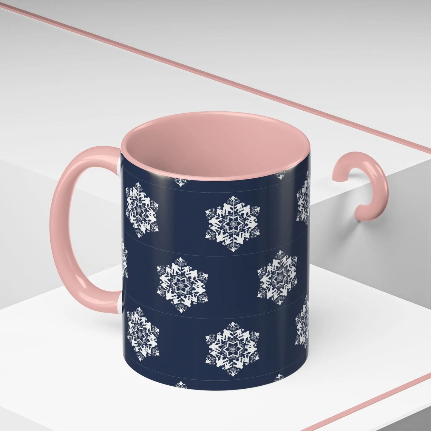 Bigfoot Snowflake Accent Coffee Mug – Navy Holiday Ceramic Cup (11oz/15oz) Printify