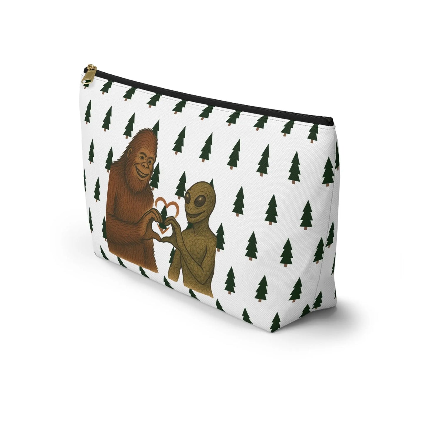 Bigfoot and Alien Accessory Pouch – Woodland Zip-Top Organizer Bag Printify