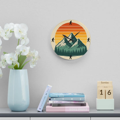 Bigfoot 70s Sunset Acrylic Wall Clock — Retro Striped Gradient Printify