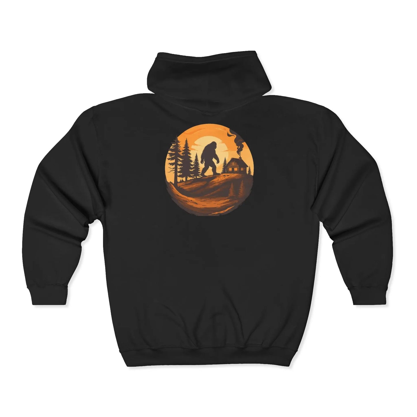 Bigfoot Woodland Zip Hoodie — Sasquatch Sunset Forest Full-Zip Sweatshirt Printify