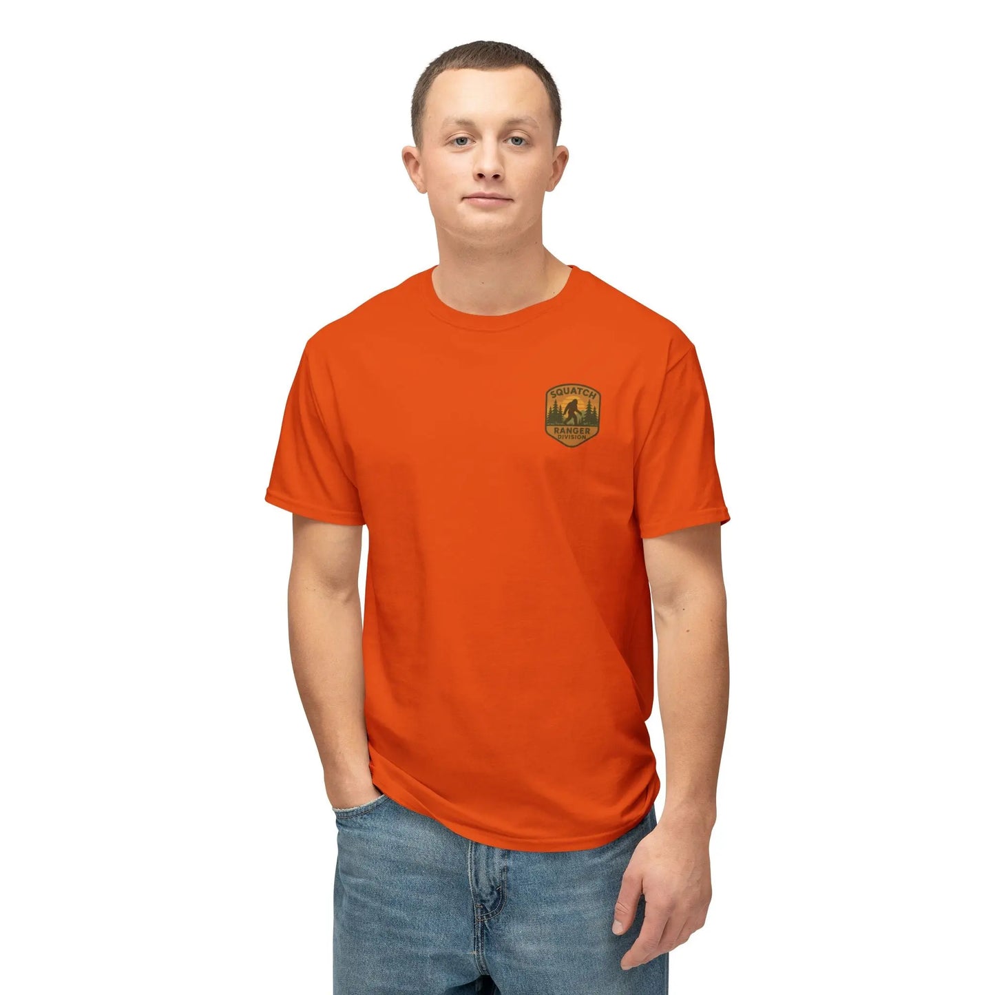 Adventure Patch T-Shirt — Vintage Mountain Forest Logo Tee | Outdoors Lifestyle Shirt
