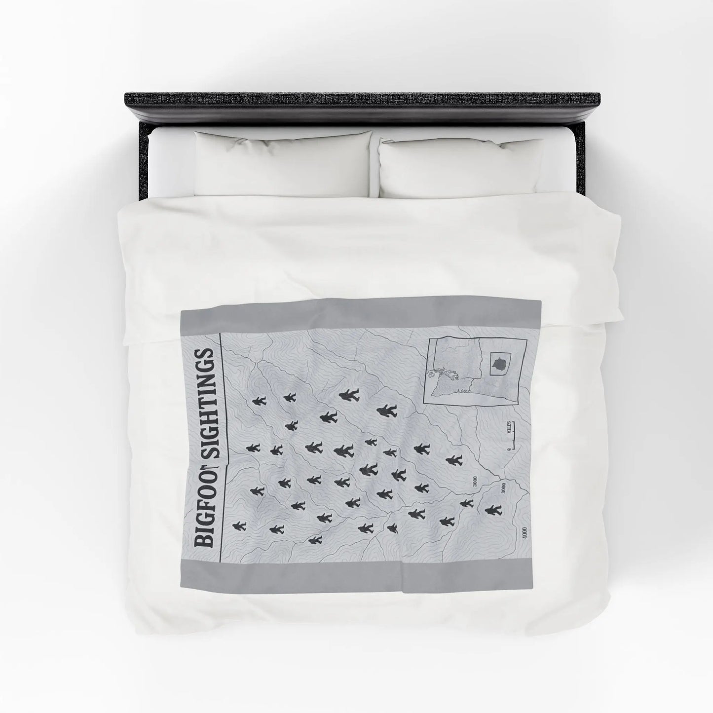 Oregon Bigfoot Sightings Velveteen Plush Blanket — Retro Map Sasquatch Throw Printify