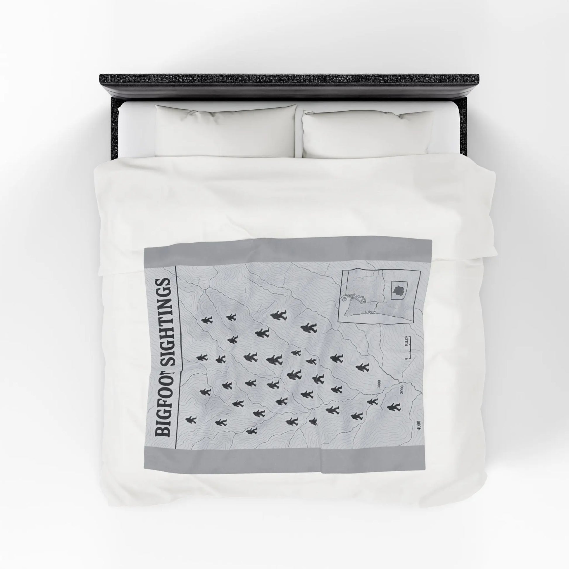 Oregon Bigfoot Sightings Velveteen Plush Blanket — Retro Map Sasquatch Throw Printify