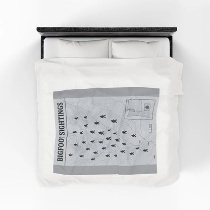 Oregon Bigfoot Sightings Velveteen Plush Blanket — Retro Map Sasquatch Throw Printify