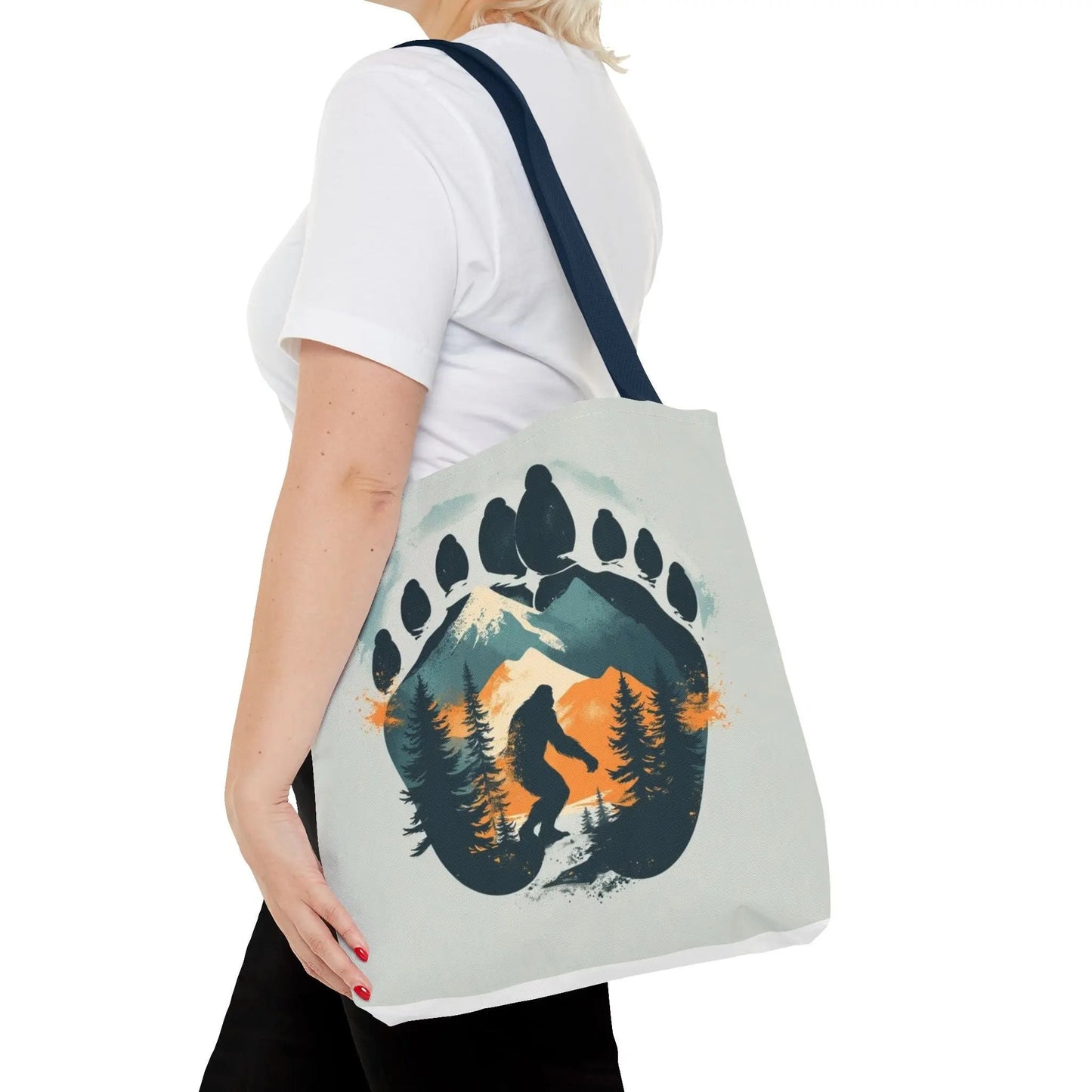 Bigfoot Forest Tote Bag — Sasquatch Mountain Scenic Tote Printify