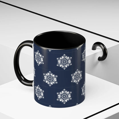 Bigfoot Snowflake Accent Coffee Mug – Navy Holiday Ceramic Cup (11oz/15oz) Printify