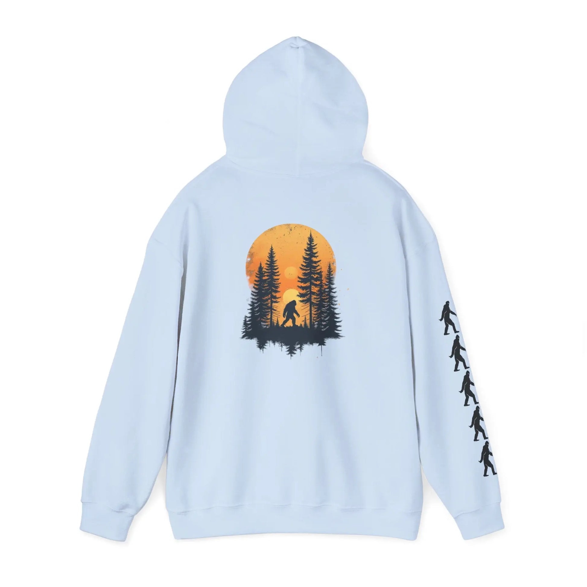 Bigfoot Forest Hoodie — Sasquatch Silhouette Sunset Pullover Printify