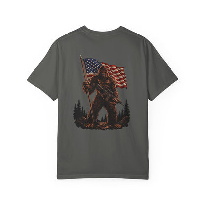 Patriotic Bigfoot Flag T-Shirt — American Sasquatch Graphic Tee