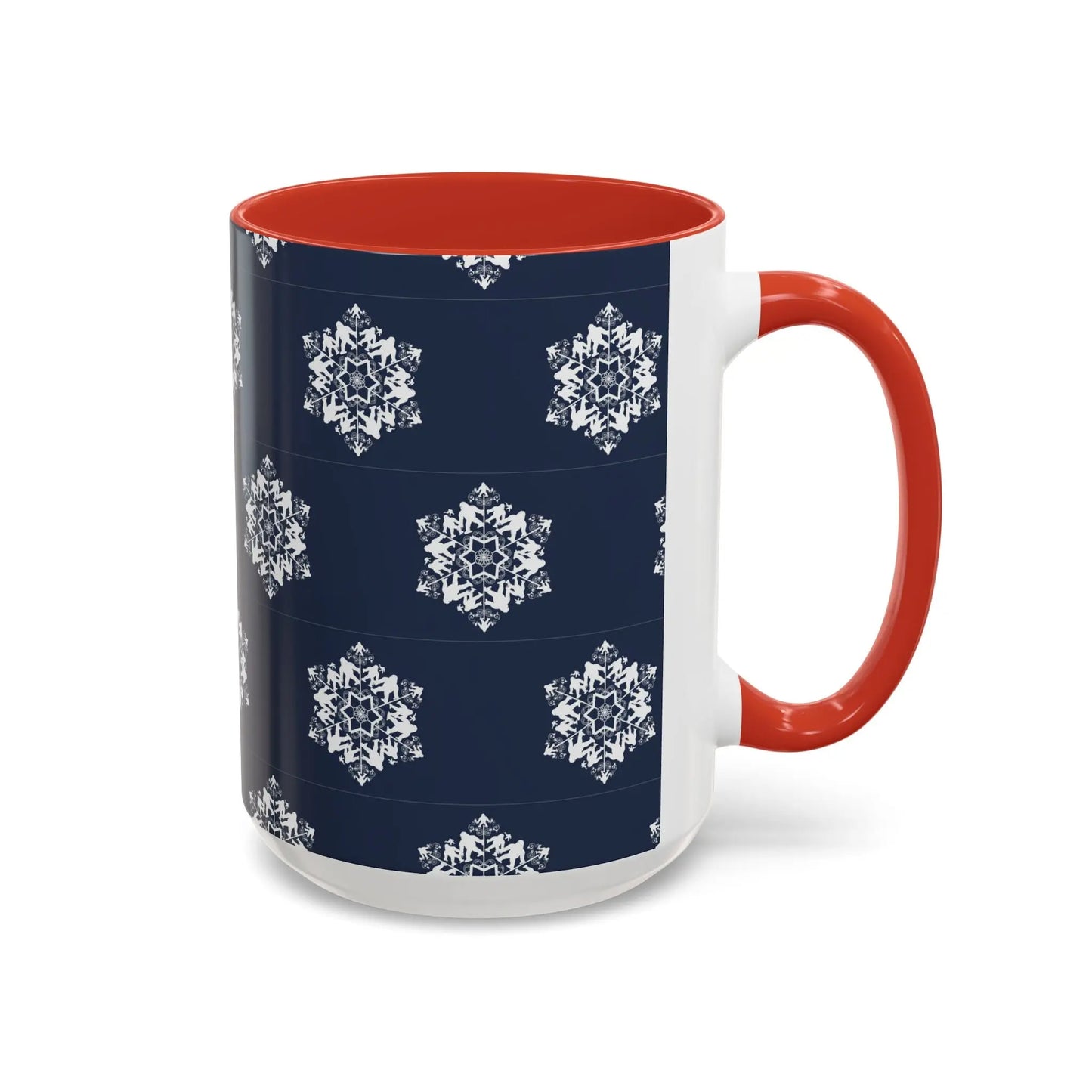 Bigfoot Snowflake Accent Coffee Mug – Navy Holiday Ceramic Cup (11oz/15oz) Printify