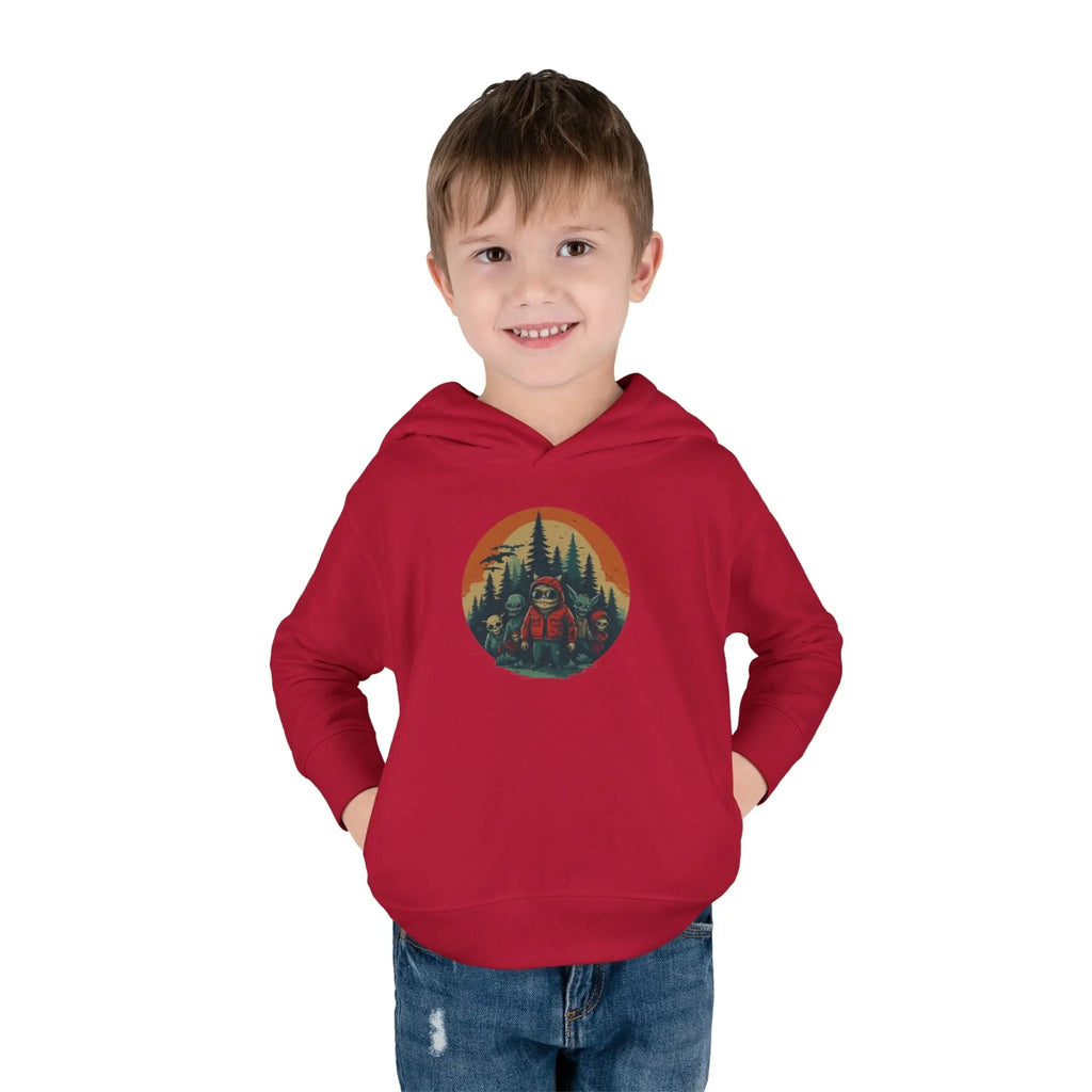Adventure-Ready Toddler Pullover Fleece Hoodie – Cozy Kids Hoodie, Camping-Themed Gift, Fall/Winter Toddler Apparel Printify